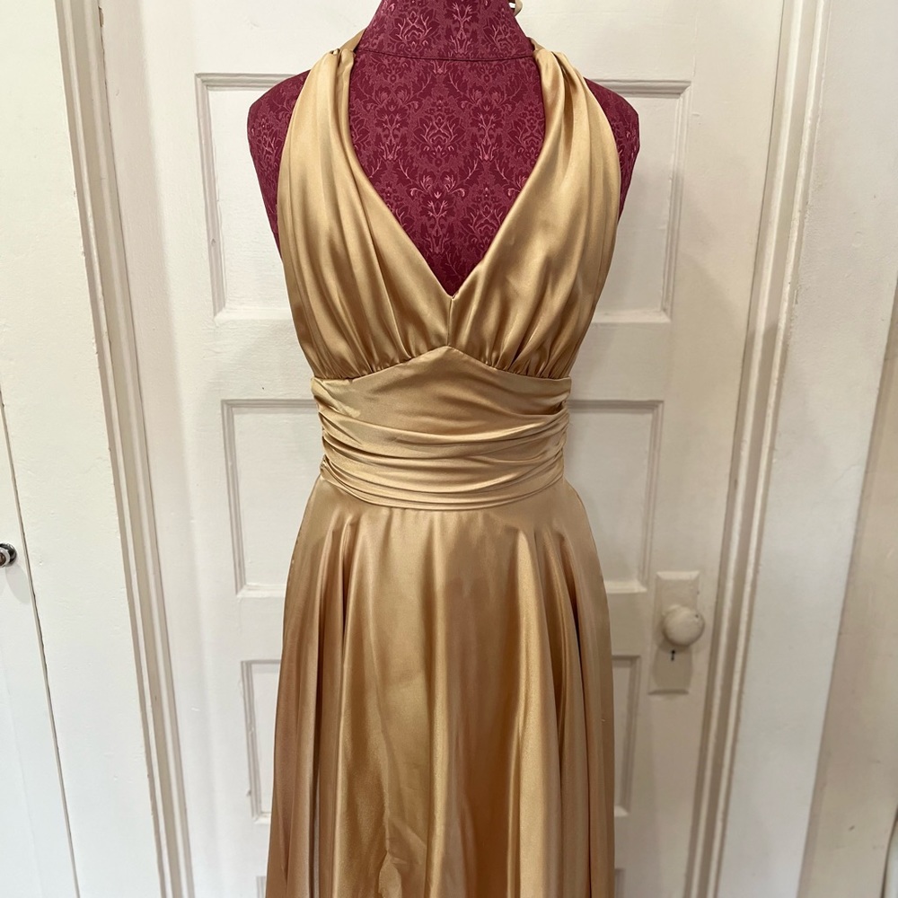 Beleza Gold Halter top swing dress. Size S
